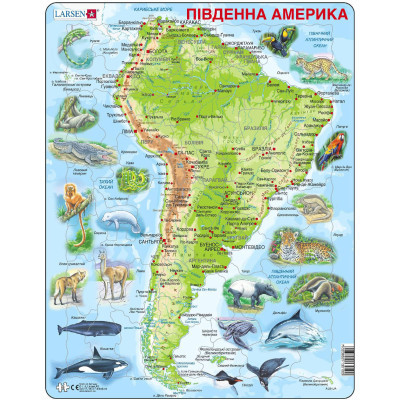 U0469400_big Пазл Larsen рамка-вкладиш Карта Південної Америки - тваринний світ (A25-UA)