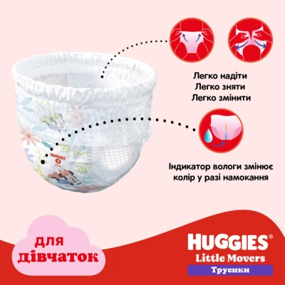 Підгузки Huggies Little Movers/Pants 5 (12-17 кг) для дівчаток 48 шт (5029053547626)