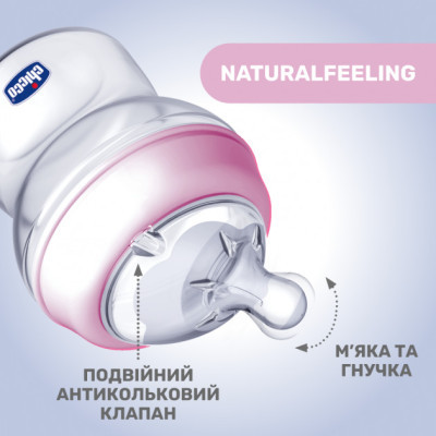 Пляшечка для годування Chicco Natural Feeling Color 250 мл +2 міс Блакитна (81323.20)