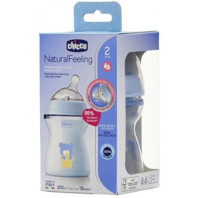 Пляшечка для годування Chicco Natural Feeling Color 250 мл +2 міс Блакитна (81323.20)