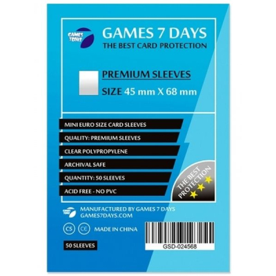 U0762129_big Протектор для карт Games 7 Days 45 х 68 мм, Mini Euro, 50 шт (PREMIUM) (GSD-024568)