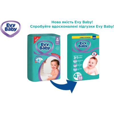 Підгузки Evy Baby Maxi Jumbo Розмір 4 (7-18 кг) 58 шт. (8683881000011/8690506520304)