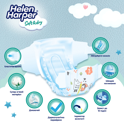 U0853840_2big Підгузки Helen Harper Soft&Dry New Midi Розмір 3 (6-10 кг) 54 шт (2316772)