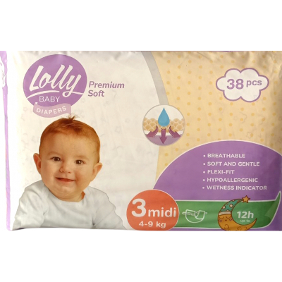 Підгузки Lolly Premium Soft Midi 3 (4-9 кг) 38 шт (4820174981150)