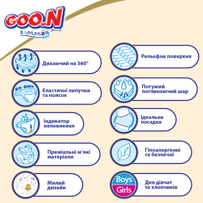 Підгузки GOO.N Premium Soft 9-14 кг Розмір 4 L На липучках 52 шт (F1010101-155)