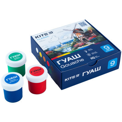 Гуашеві фарби Kite Classic 9 кольорів х 20 мл (K-072)