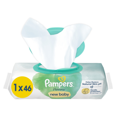 U0935899_big Дитячі вологі серветки Pampers Harmonie New baby 46 шт (8006540815885)