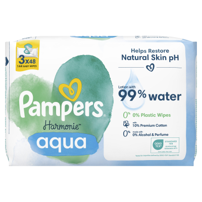 U0935910_2big Дитячі вологі серветки Pampers Harmonie Aqua 3 пачки х 48 шт (8006540458525)