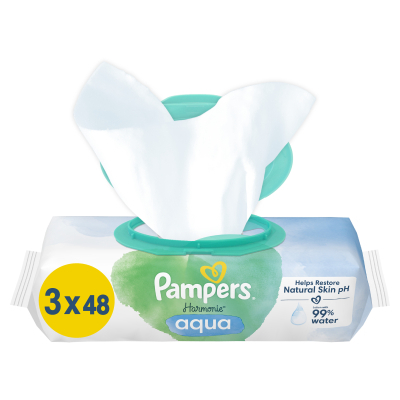 U0935910_big Дитячі вологі серветки Pampers Harmonie Aqua 3 пачки х 48 шт (8006540458525)
