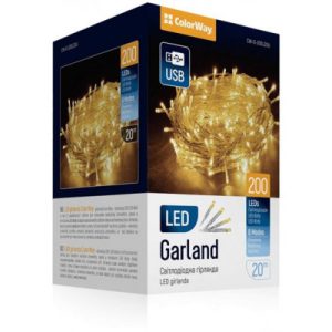 Гірлянда ColorWay LED 200 20м (8 функцій) теплий колір USB (CW-G-200L20U)