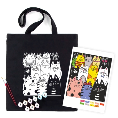 Набір для творчості Rosa Talent екосумка-розмальовка, чорна, Котики, 38х42 см (4823098542148)