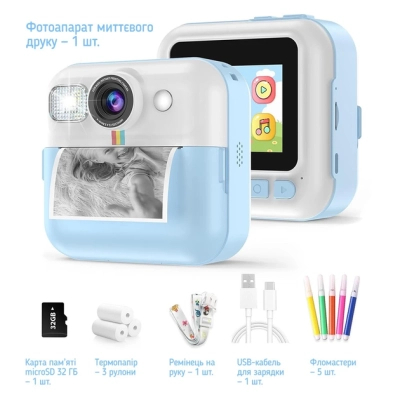 Дитячий фотоапарат ColorWay з функцією миттєвого друку (Blue) (CW-PHP01B)
