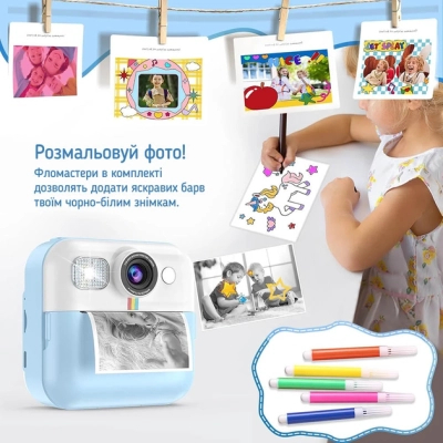 Дитячий фотоапарат ColorWay з функцією миттєвого друку (Blue) (CW-PHP01B)