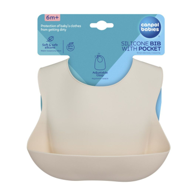 Нагрудничок Canpol babies силіконовий з кишенькою, кремовий (51/030_cre)