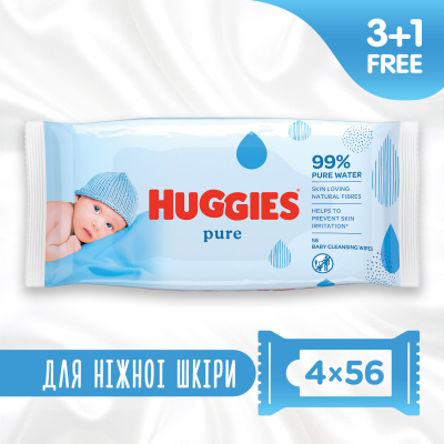 Дитячі вологі серветки Huggies Pure 56 х 4 шт (5029053550121)