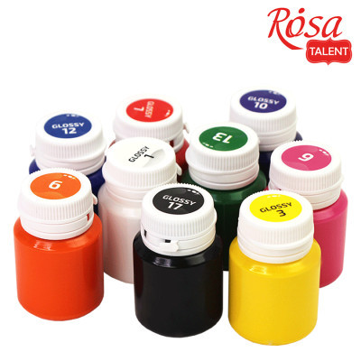 Акрилові фарби Rosa для декору глянсові 9 кол по 20 мл (4823098511144)