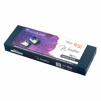 Акварельні фарби Rosa Gallery GRANULATION 14 кольорів по 2,5 мл в металевому пеналі (4823098544128)