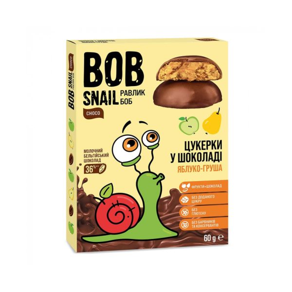 U0664835_main Цукерка Bob Snail Равлик Боб Яблуко Груша в молочному шоколаді 60 г (4820219341604)
