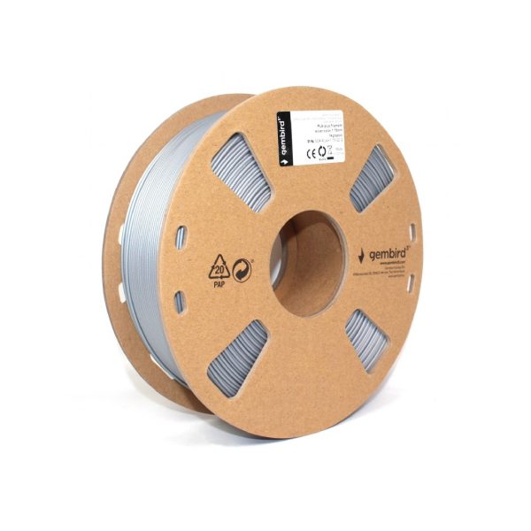 U0814771_2main Пластик для 3D-принтера Gembird PLA+, 1.75 мм, 1 kg, silver (3DP-PLA+1.75-02-S)