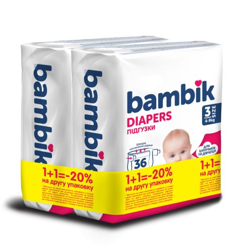 U0946794_main Підгузки Bambik Medium 4-9 кг Розмір 3 Midi 2 х 36 шт (4823071664027)