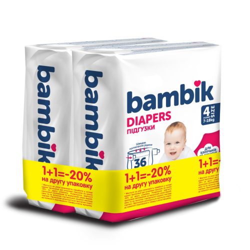 U0946795_main Підгузки Bambik Medium 7-18 кг Розмір 4 Maxi 2 х 36 шт (4823071664034)