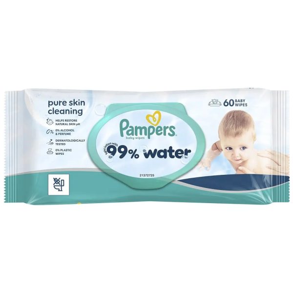 U1183135_main Дитячі вологі серветки Pampers 99 Water, 60 шт (8006530116558)